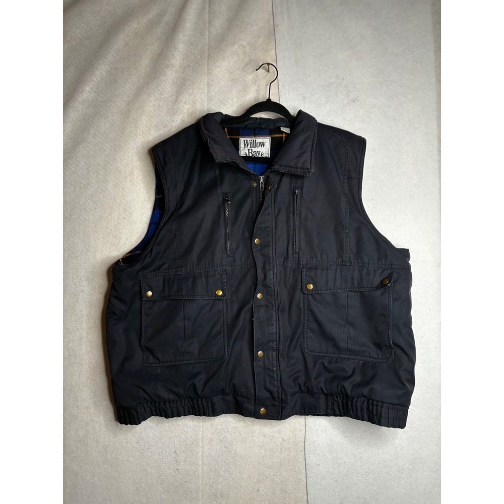 Willow Bay Mens XXL Blue Plaid Lined Utility Vest Navy Cotton Blend Full Zip